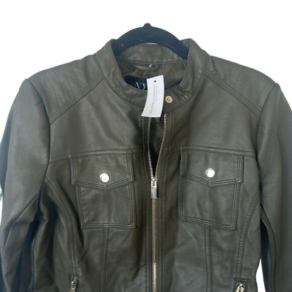 NY&C Faux-Leather Double-Pocket Full Zip Jacket Women's army green Small NWT - Picture 5 of 7